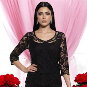 ✅Plus Size Elegant Black Crochet Lace Blouse